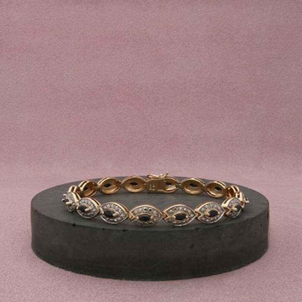 Ross Simons Sterling Silver Gold Plate Blue Sapphire Tennis Bracelet Size 7in